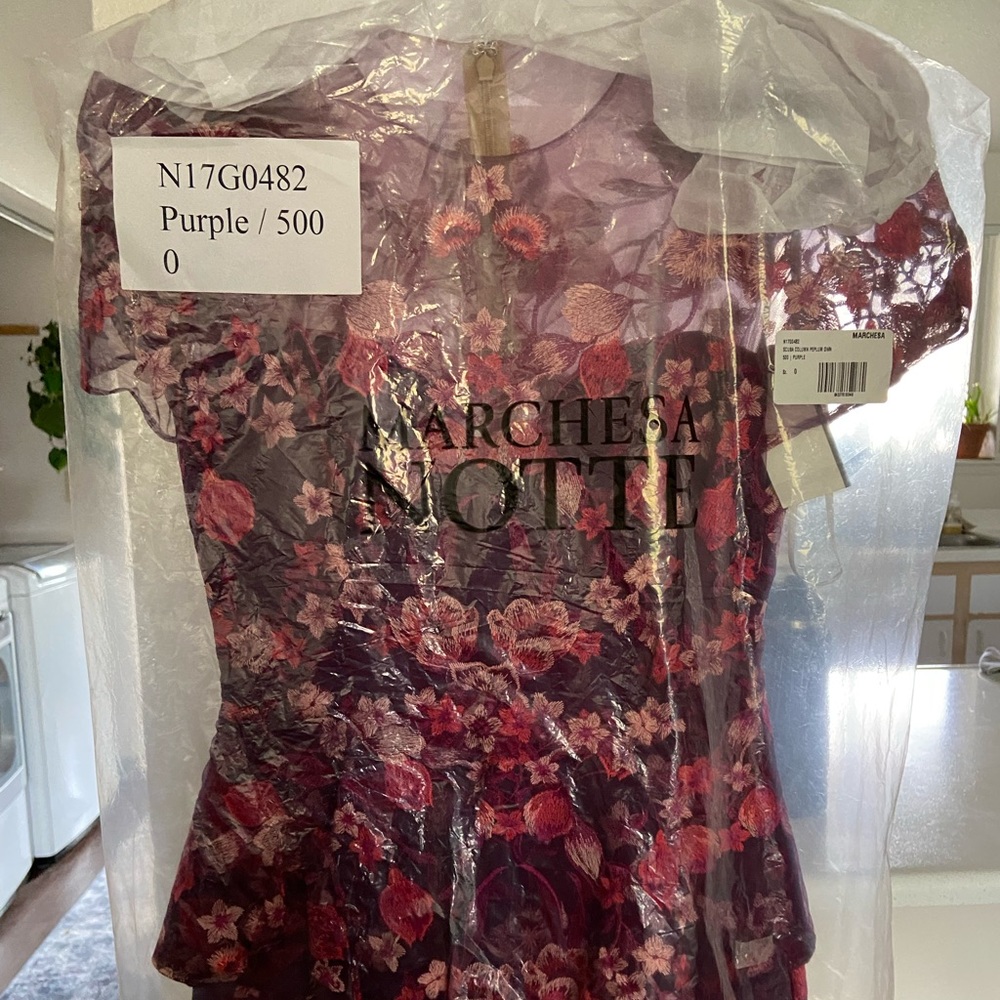 Matchesa Notte illusion bodice floral embroidery dress